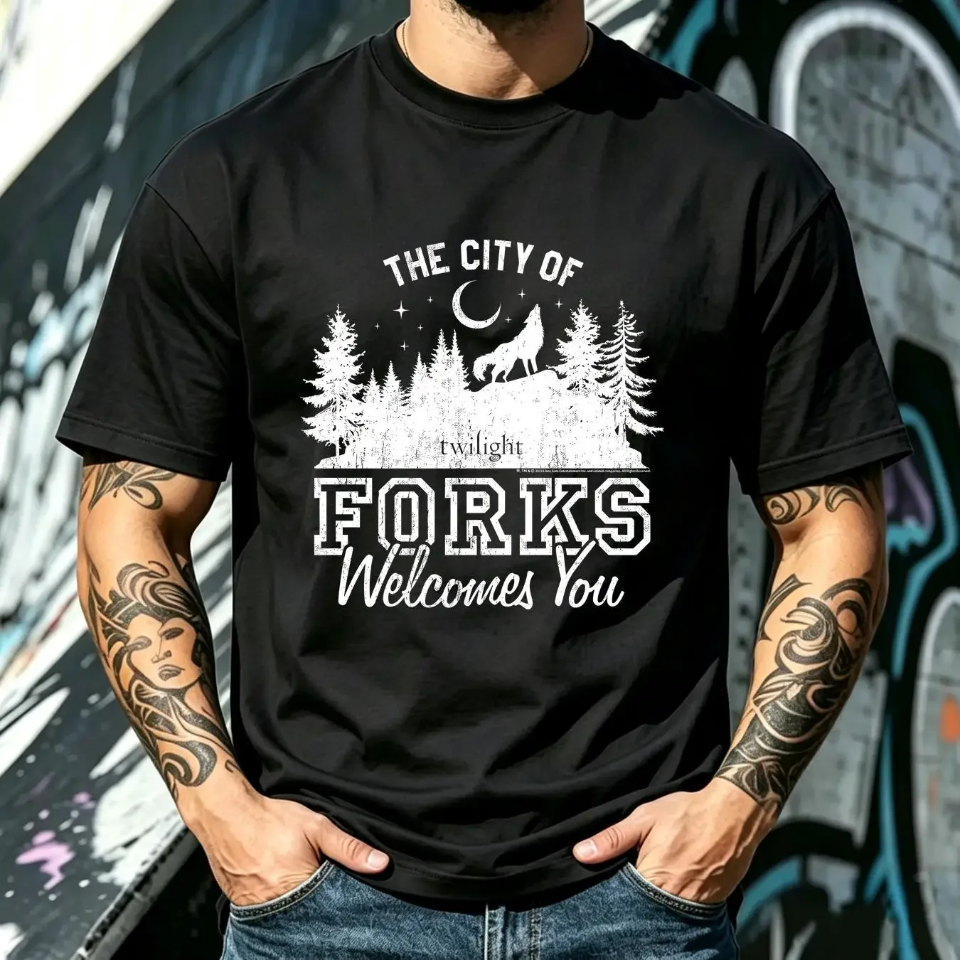washed T Shirt twilight the city of forks vintage Washed Comfortable Versatile fashion Unisex Stretched graphic