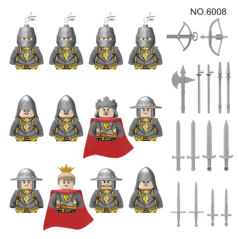 Medieval Military Roman Soldiers French Cavalry Figures Building Block Castle Guard Weapons Shield Helmet Banner Sword Toys K147