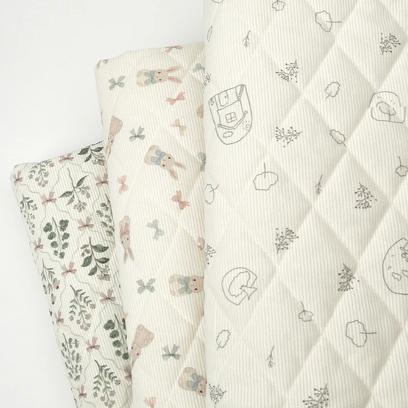 0.5m/1m/2m Corduroy Mixed with Cotton Fabric Rabbit Tree Cute Printed Cotton Fabric for Sewing Quilted, Jacket,clothing Material