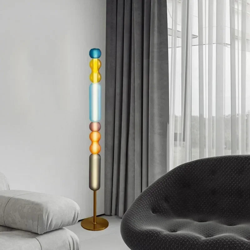 

Nordic Colorful Glass Floor Lights Living Room Bedside Shop Hotel Novelty Standing Lamp New Style 4000K Blue Yellow Brown