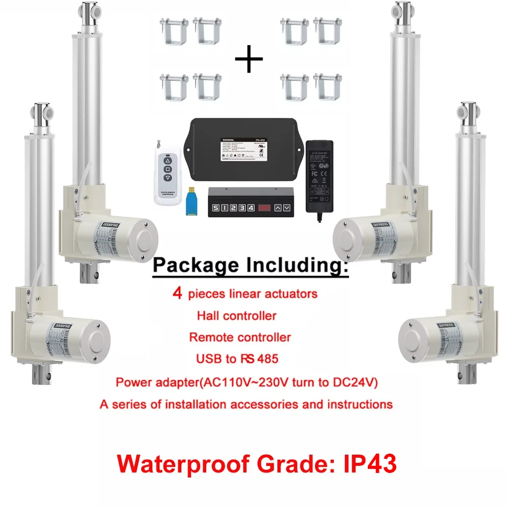 8000N Load 4Pieces Electrical Linear Actuators with HALL Synchronous Controller Set(1V4) Waterproof IP43 50MM~1000MM Stroke