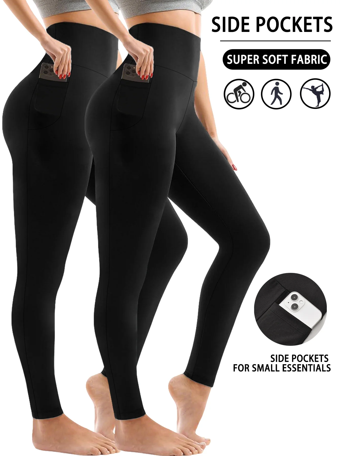 

2 Pack Super Soft Sports Leggings With Pockets For Women High Waisted Workout Yoga Running Tight Pants Push Up Gym Fitness