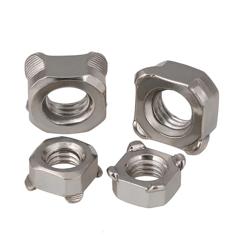 304 Stainless Steel Four Angle Spot Welding Nut M3-M12 Square Weld Nut For Automobile Machinery Equipment Welding Use