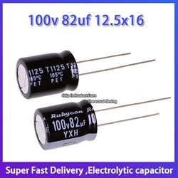 5Pcs Rubycon imported aluminum electrolytic capacitor 100v 82uf 12.5x16 ruby yxh high frequency and long life