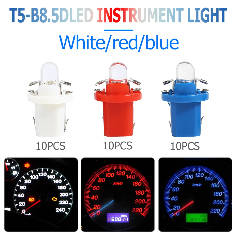 10pcs T5 B8.5D LED Car Auto Light Bulbs Dashboard Instrument Cluster Light Bulbs Anti-Vibration Waterproof a Green Light Source