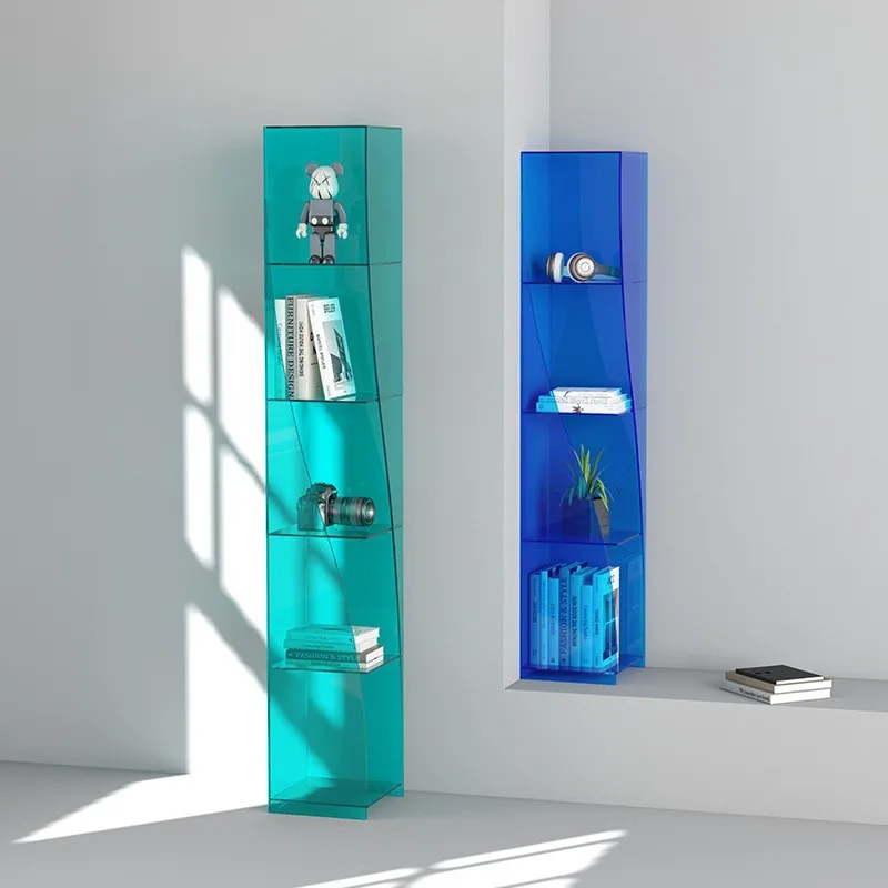 Light luxury acrylic bookshelf storage shelf simple transparent multi-layer floor bookcase living room decoration display shelf