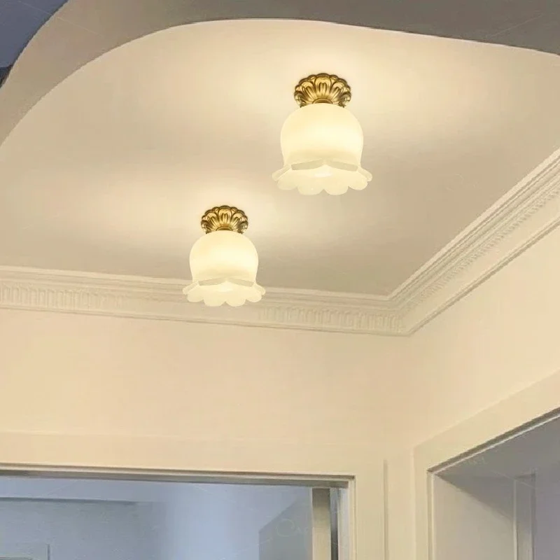 All copper lily of the valley flower aisle ceiling light American retro mysterious light bedroom cream wind balcony creativ
