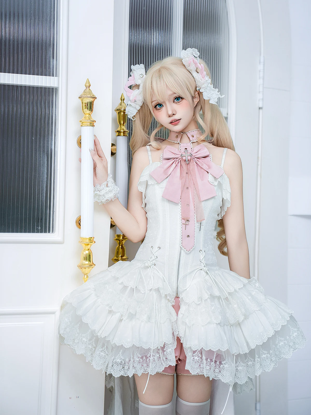 Sweet Girls Big Satin Bow Ribbon Fishbone Lace Dress Lolita Ballet Style Summer Women's Elegant Cla Princess Jsk Suspender Dress