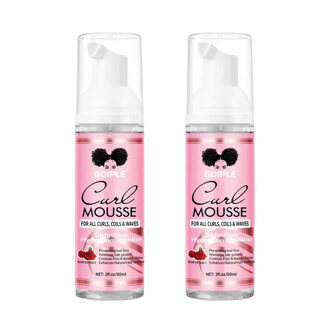 60ml Rose Curl Mousse Moisturizing Styling Product,Deep Hydrating High-Shine Foam Spray,Smoothing and Control Frizz Curly Mousse