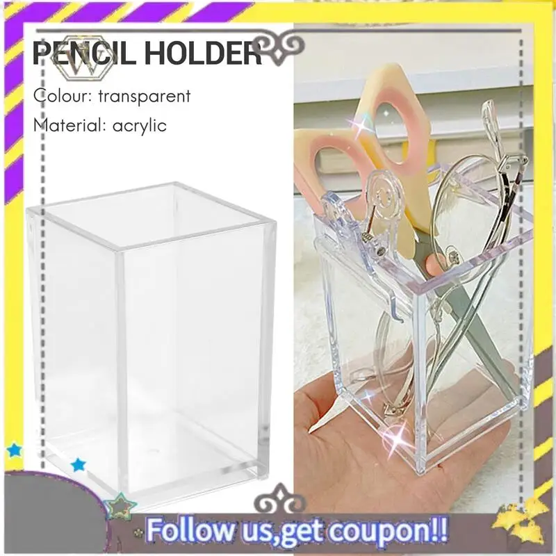 New Acrylic Pen Holder 2 Pack,Clear Desktop Pencil Cup Stationery Organizer For Office Desk Accessory