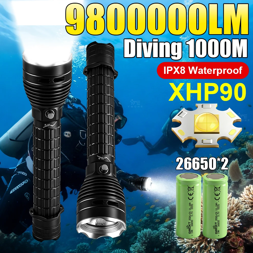 Image of GRCKT Tauchlampe Superhelle Tauchlampe IPx8 Wasserdicht 1000m Unterwasser-Tauchlampe zum Fischfang Weihnachtsgeschenke