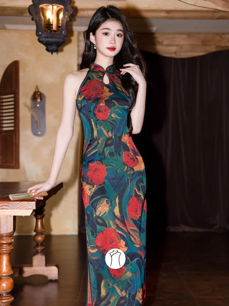 

Винтажное Гонконгское рабочее платье Ципао с розовым туманом, красивое молодежное платье с низким разрезом, повседневная одежда, дышащее длинное Ципао