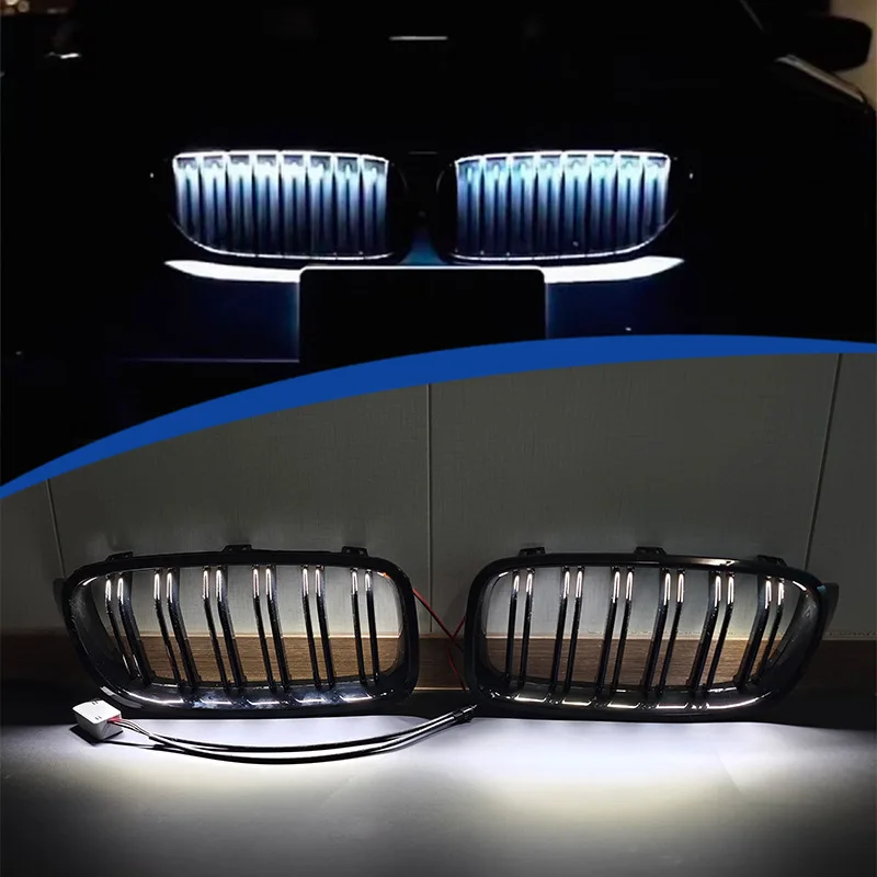 

For BMW 3 Series F30 2013-2019 LED Illuminated Front Grille Double Line Dual Strip Mesh Upgrade Replacement Glossy Black Sporty