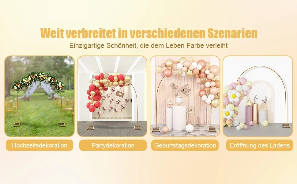 NEUER 7,5 Fuß Metall-Hochzeitsbogen, Ballonbogen-Ständer, Party-Dekorationsbogen, Hochzeitsbogen-Hintergrundständer für Hochzeit Geburtstagsfeier Gold – Detail 1
