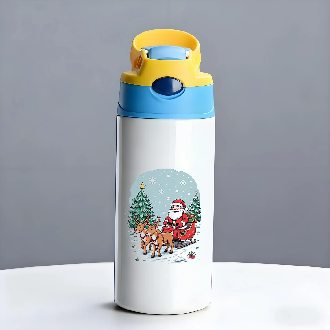 كوب معزول من الفولاذ المقاوم للصدأ 304 + كوب بقشة للأطفال بطابع سانتا كلوز + يحافظ على البرد والدفء + مجموعة هدايا العيد
