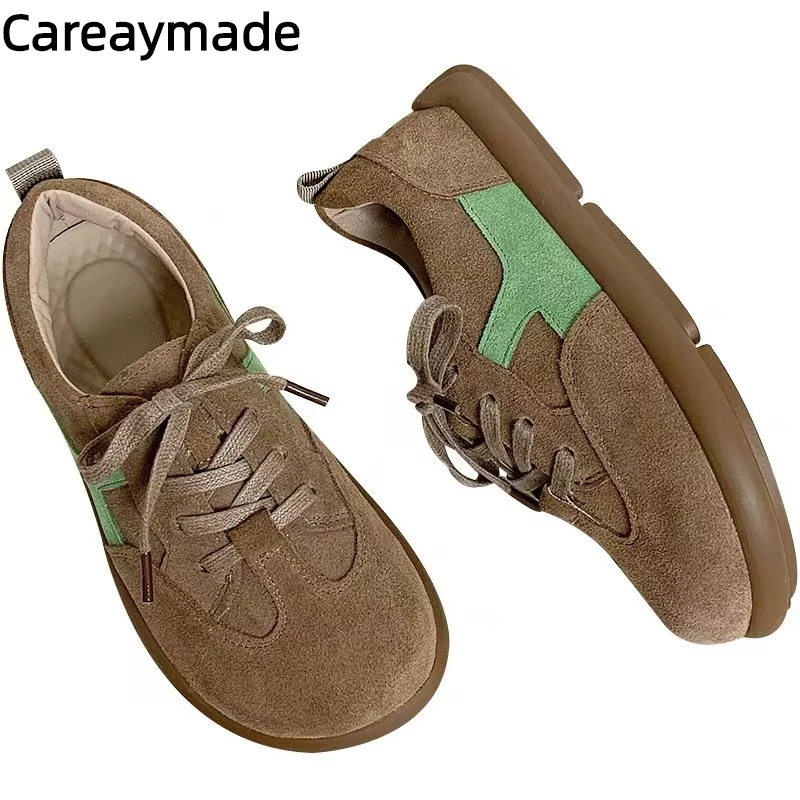 

Careaymade-Genuine leather wider toe women's shoes lace up training shoes,soft toe round toe casual women Boken single shoes