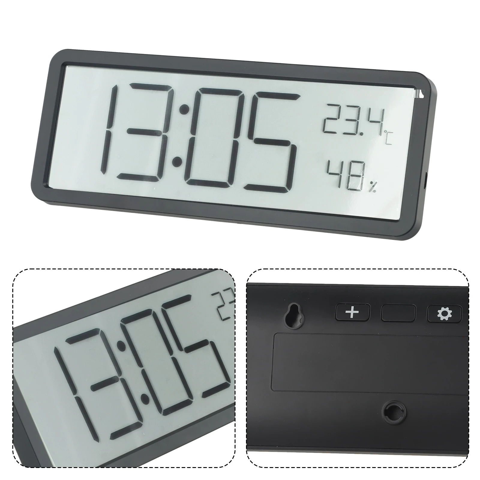 Electronic Wall Clock with Temperature and Humidity Display LCD Screen LED Time Date Week USB or AAA Battery Powered