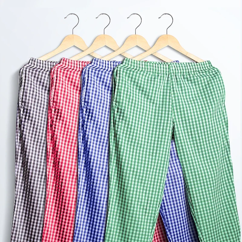 Pajama pants men's pants pure cotton home pants thin summer loose plaid all cotton home pants spring and autumn air conditioning