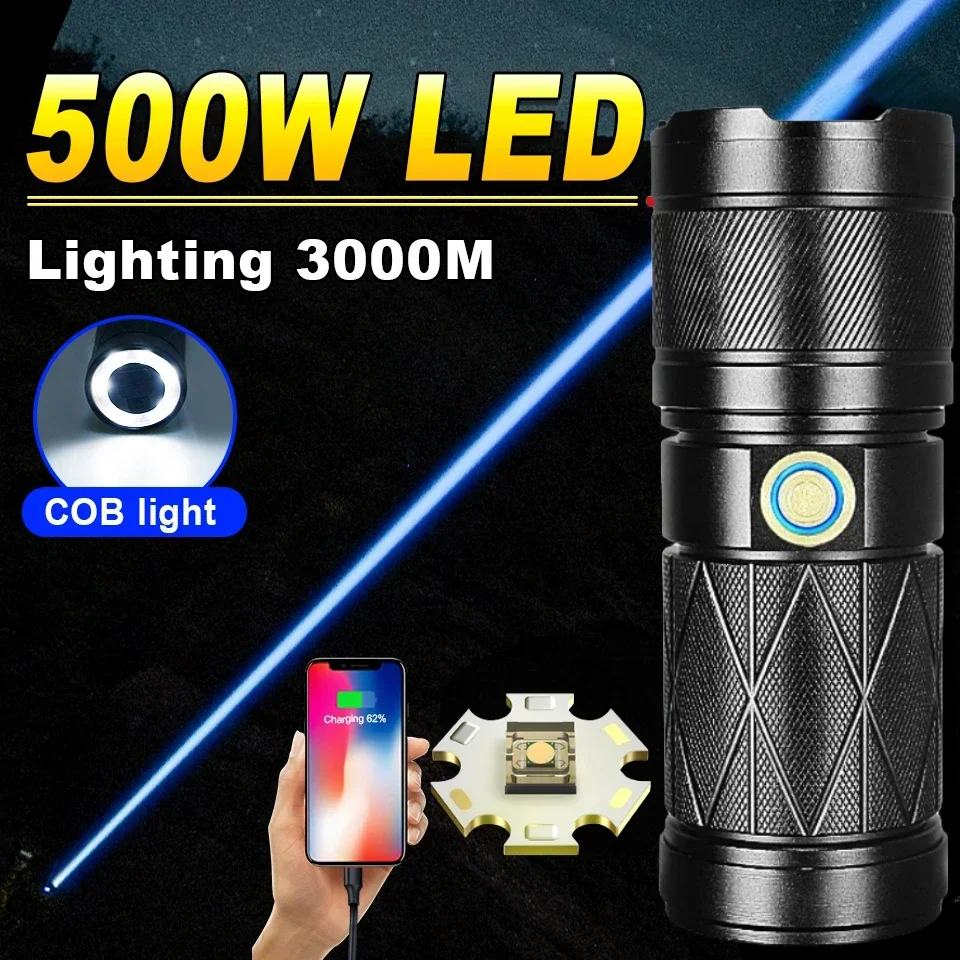 

High Power LED White Laser Flashlight Type C Rechargeable Tactical Torch Zoom Lantern Long Range Spotlight for Camping Outdoor