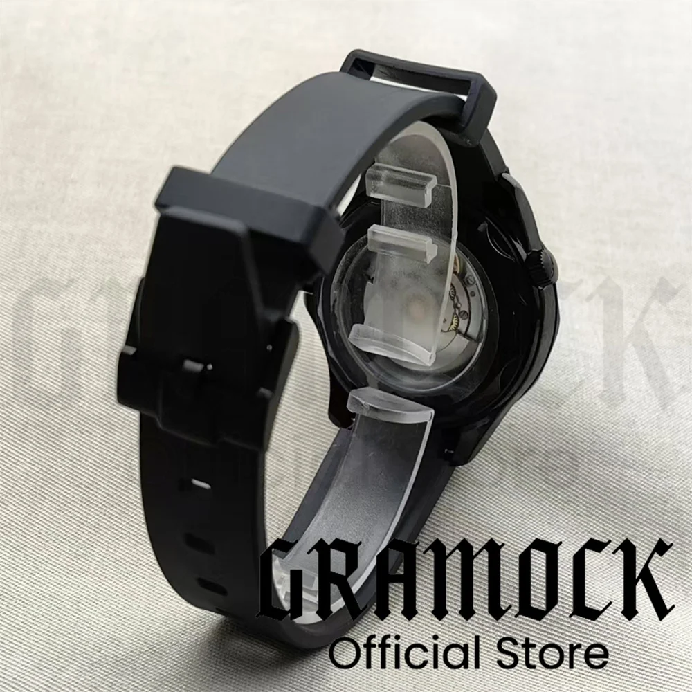 Gramock 41mm Stainless Steel Case With Sapphire Glass Green Luminous Dial Rubber Bracelet NH35 Movement Waterproof Watch For Men