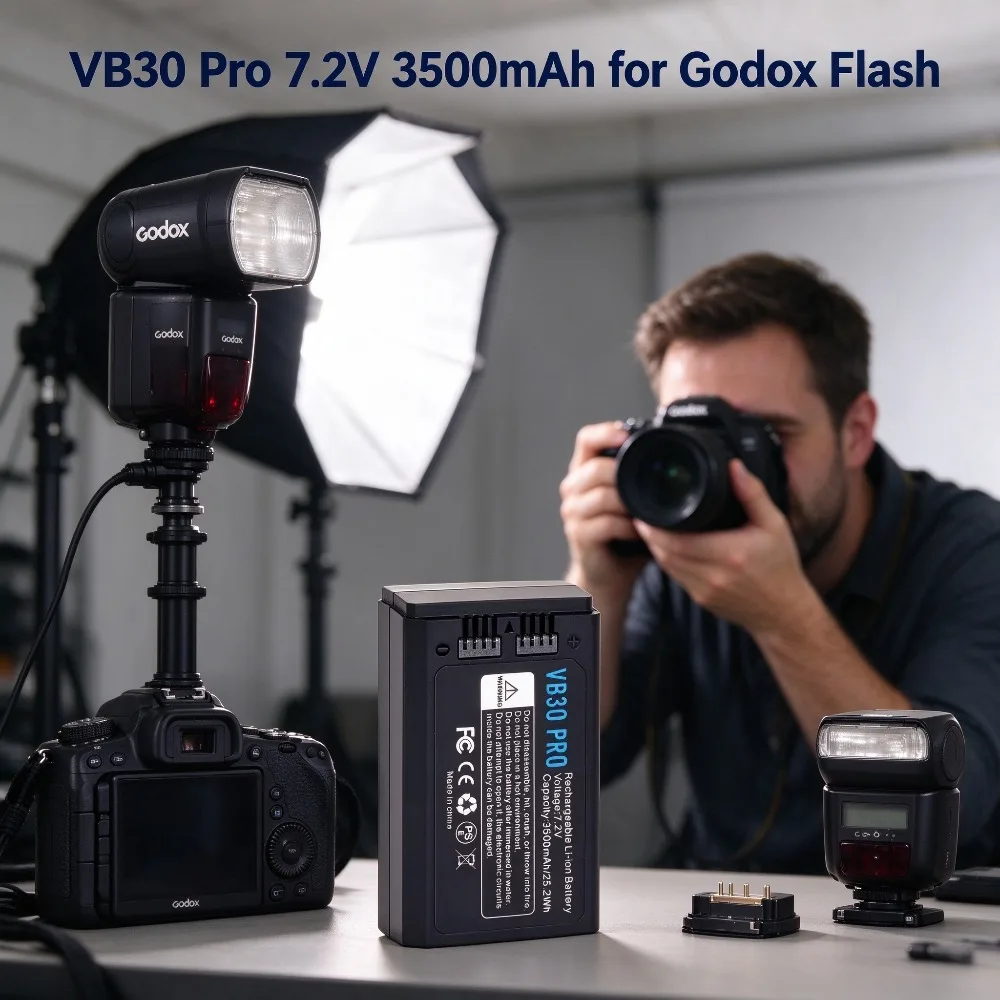VB30 Pro 7.2V 3500mAh Replacement Li-ion Battery for Godox V1, V1Pro, V100, V860III, AD100Pro Photography Flash Spare Power Pack