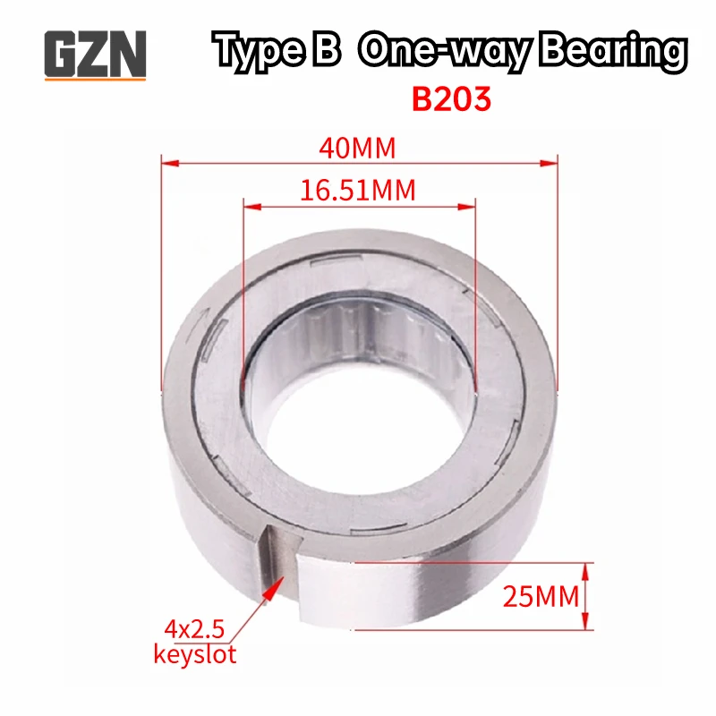 

1 шт. B203, диаметр оси 16,51, внешний диаметр 40 мм, толщина 25 мм, игольчатый ролик сцепления кулачка, односторонний подшипник с Keyway