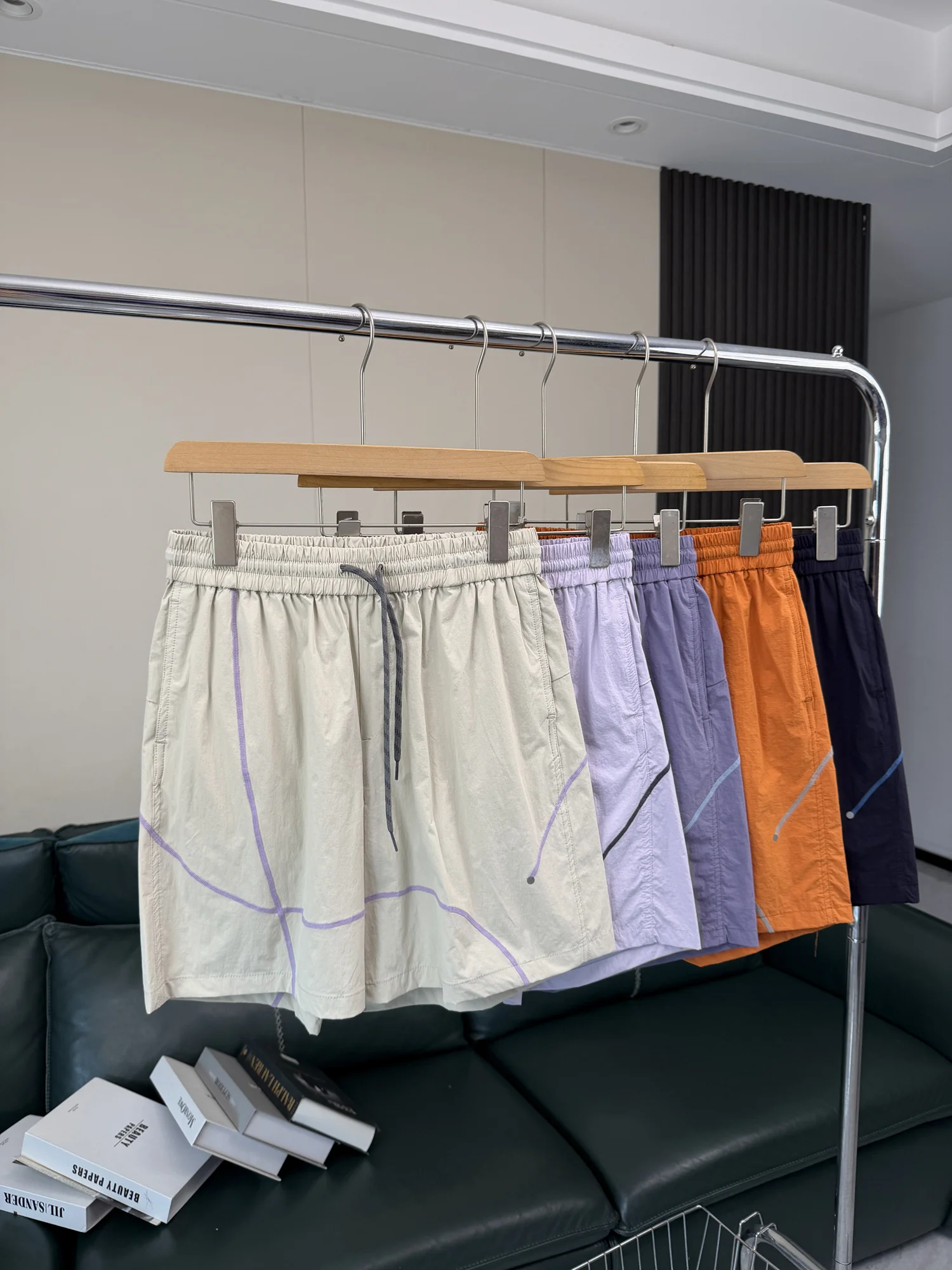 American Color Block Hassel Line Outdoor Sports Shorts Men's Loose Fit Quick Dry Wide Leg Casual Short Five-Quarter Pants