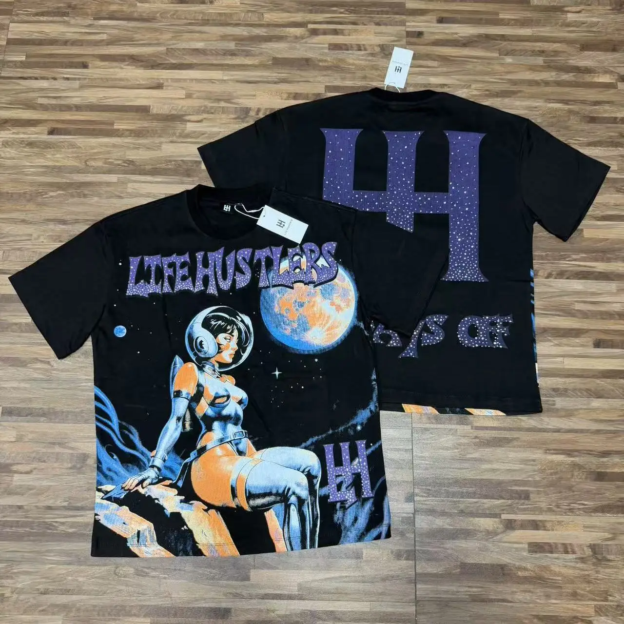 Street Style Robot Print T-Shirt Loose Fit Short Sleeve Cotton 100% High Street Fashion Worn-look Youthful Citywalk Casual Tee