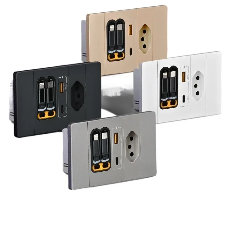 118 type Brazilian with usb fast charging type-c double telescopic cable gallium nitride 20W charging bar gauge cylindrical