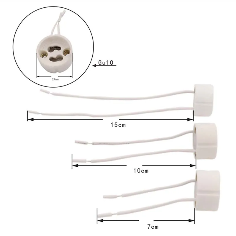 2pcs 7cm 10cm 15cm GU10 Testing Lamp Holder Ceramic Aging Lamp Base Halogen Bulb LED Light Socket Converter With Cable 3A