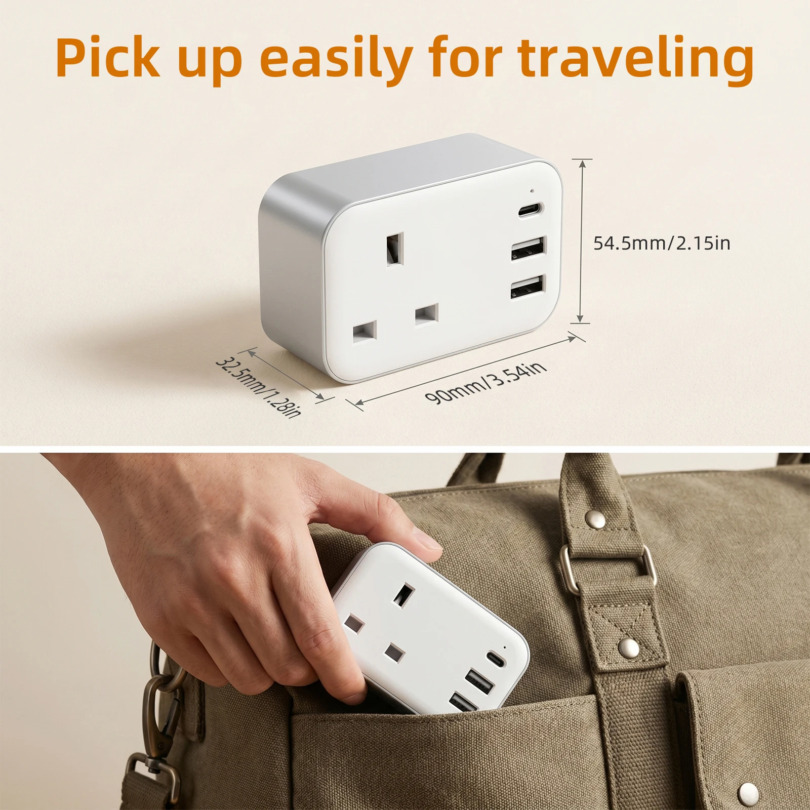 UK to US Travel Adapter with 2A1C Ports  Compact Portable Surge Protected Charger for US, Canada, Thailand, Perfect for Travel