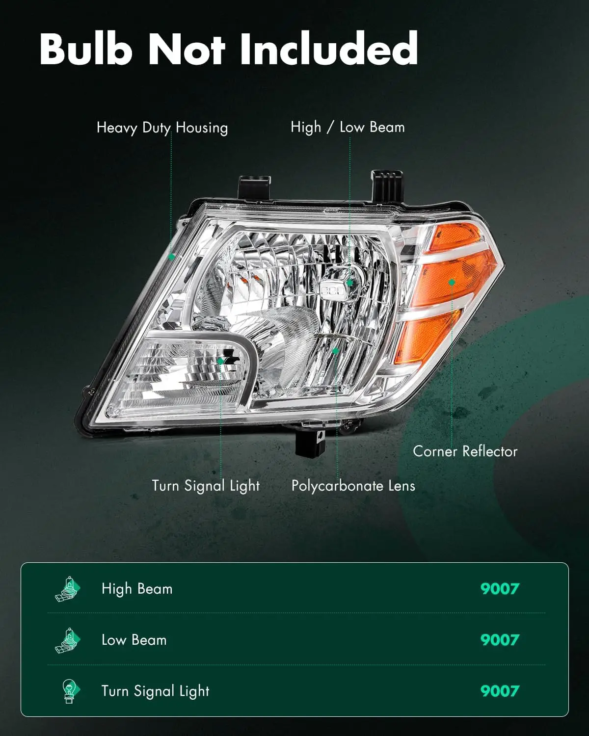 Headlights for 2009-2019 Frontier Pair Headlight Assembly Chrome Housing Clear Reflector