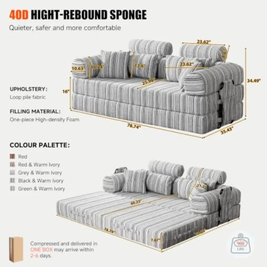 79 Memory Foam Sofa Bed for Living Room, Black Faux Leather, Converts to Flat Bed with Extra Comfort