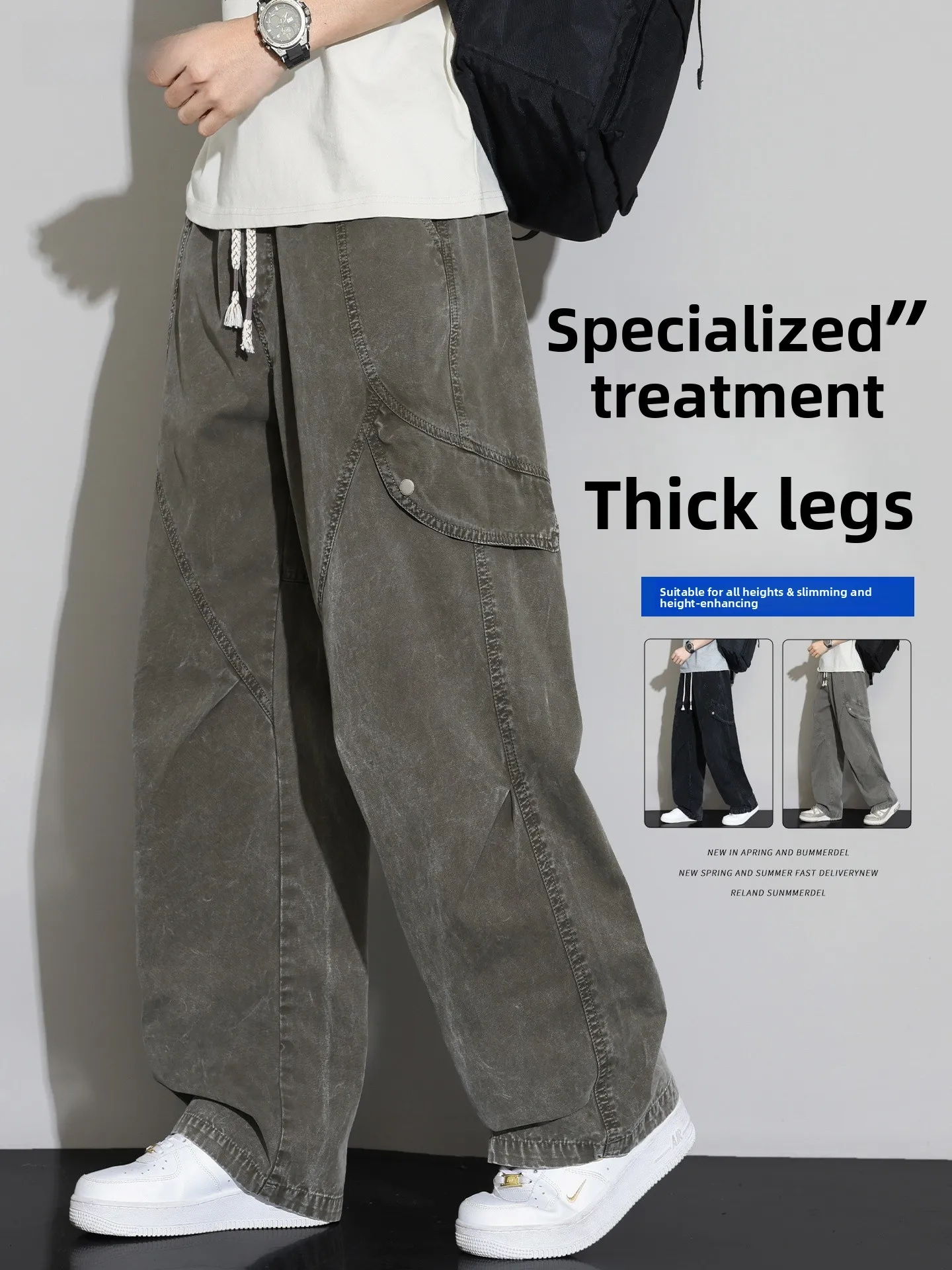 

Waed Pure Cotton Work Trousers Men's Spring Autumn Loose Straight Leg Wide Leg Long Pants Vintage Sle Casual Faion