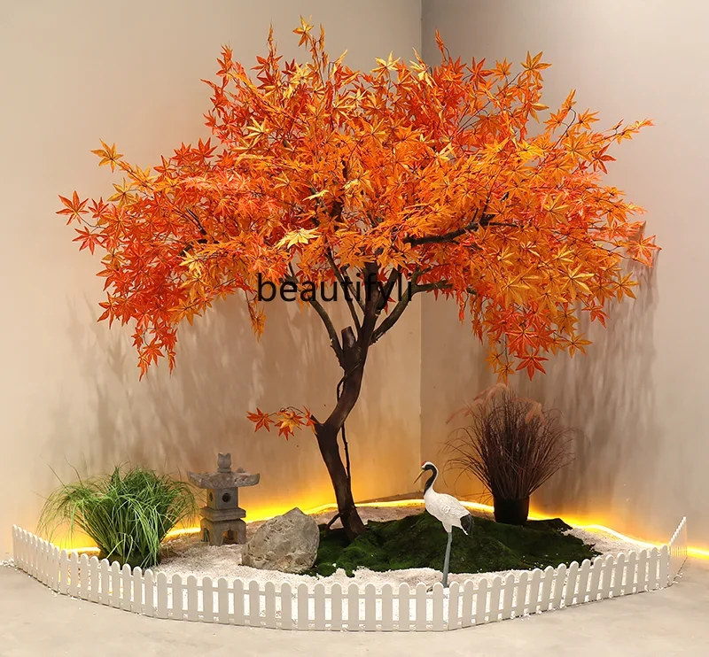 Artificial Artificial Flower Listed Tree Green Lamination Red Maple Indoor and Outdoor Large Decoration Fake Trees Hotel Window