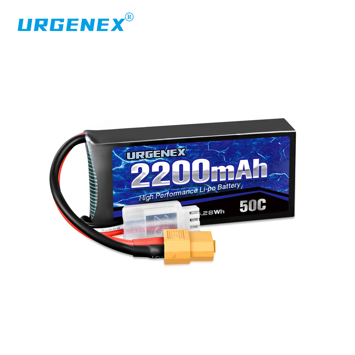 URGENEX 7.4V 2200mAh Lipo Battery 50C High Discharge Rate RC Batteries XT60 Plug Fit for RC Car Truggy, RC Airplane, FPV Drone,
