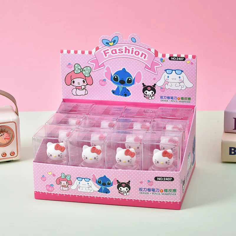 16pcs New Sanrio Hellokitty Kuromi Cartoon Anime Eraser Pencil Sharpener Creative Ornament Student Stationery Wholesale