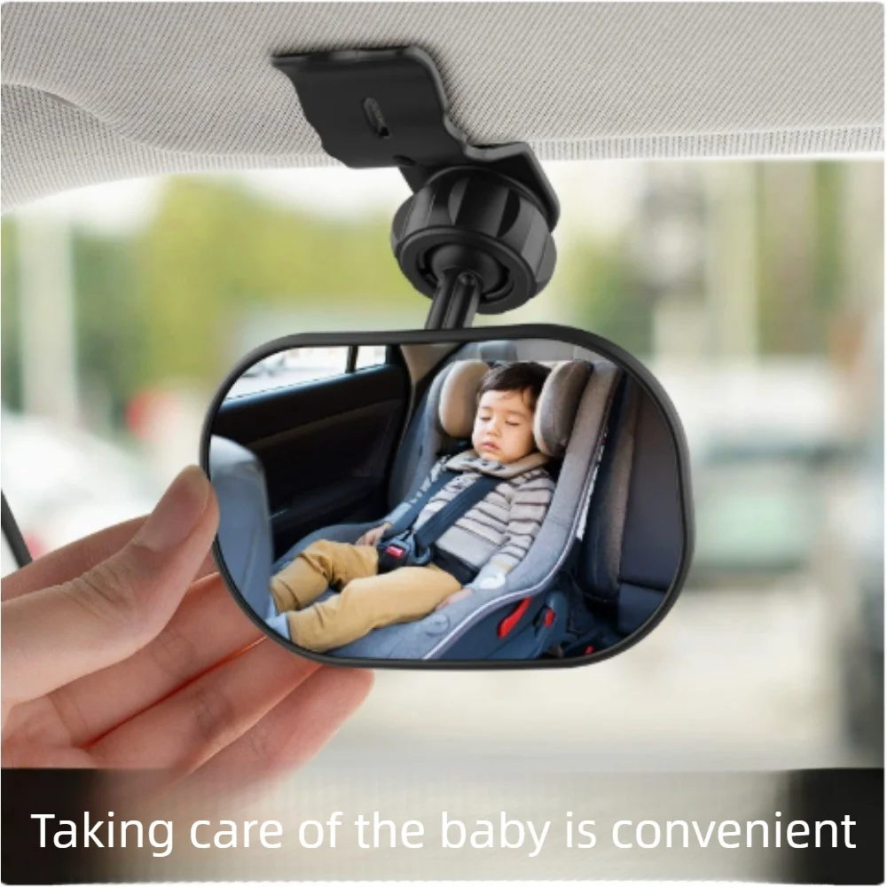 1PC Car Rearview Mirror Baby Observation Mirror Wide View Safety Mirror 360-Degree Rotatable Adjustable With Clip For Sun Visor