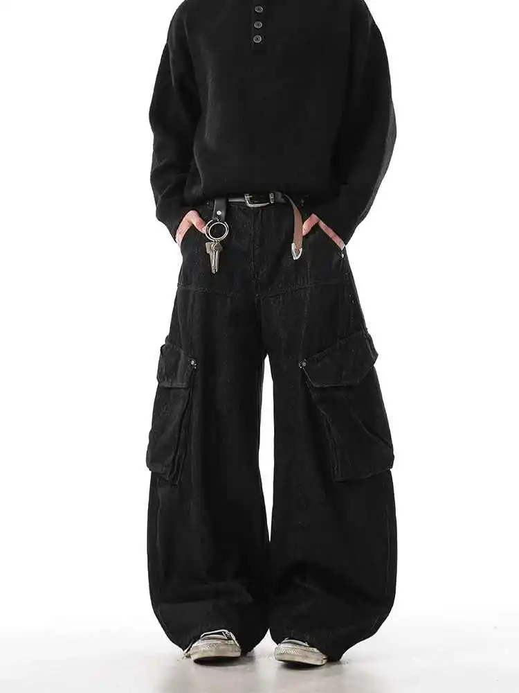 

Женские черные готические мешковатые джинсы Y2k в стиле эмо-карго, винтажные джинсовые брюки-бойфренды в стиле Харадзюку, джинсовые брюки в японском стиле 2000-х, осень