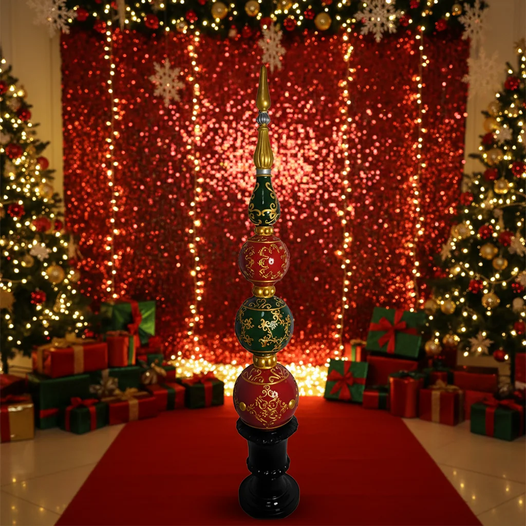 Christmas Theme Red Gold Top Black Base Gorgeous Vertical Festive Home Event Ornaments Festive Party Ornaments Large Statues