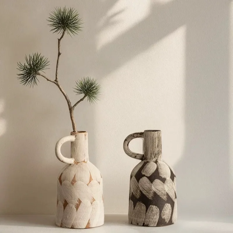 2026 Ceramic Vase Ornament Living Room Flower Arrangement High-end Desktop Retro Decoration Floreros Altos تحف كبيره للمنزل