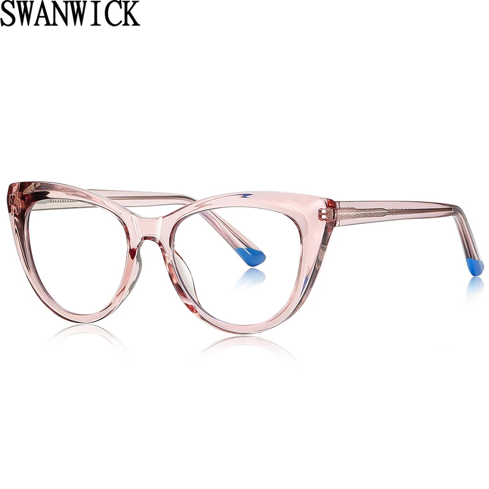 

Swanwick TR90 anti blue light glasses women CP acetate cat eye glasses frame vintage female black transparent hot sale ladies