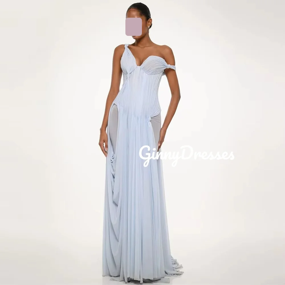 

Свадебное платье на заказ Милое вечернее платье на молнии Небесно-голубое платье длиной до пола с рюшами для торжественных случаев