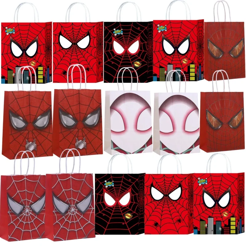 

6/24Pcs Spiderman Theme Paper Gift Bag Festival Paper Bag With Handles Baby Shower Candy Bags Kids Boy Birthday Party Supplies