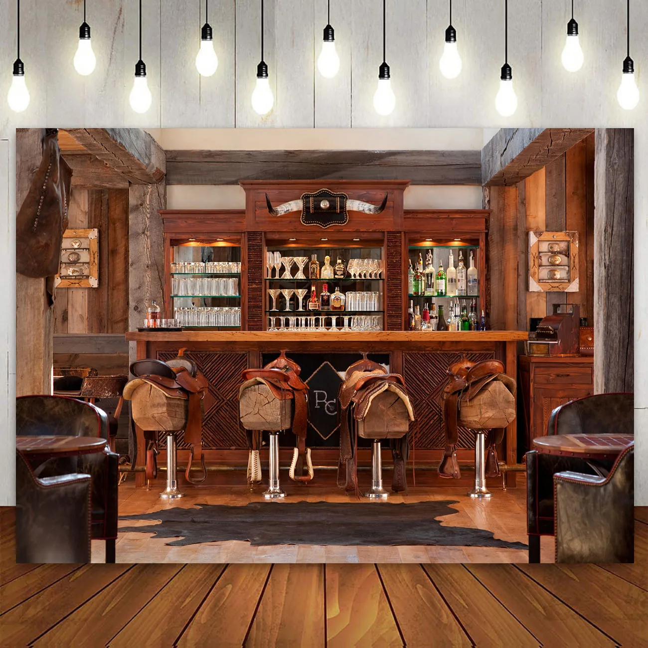 Western Saloon Backdrop Vintage Bar Counter Tavern Wooden Barn Country Farmhouse Horse Stable Cowboy Party Decoration Background