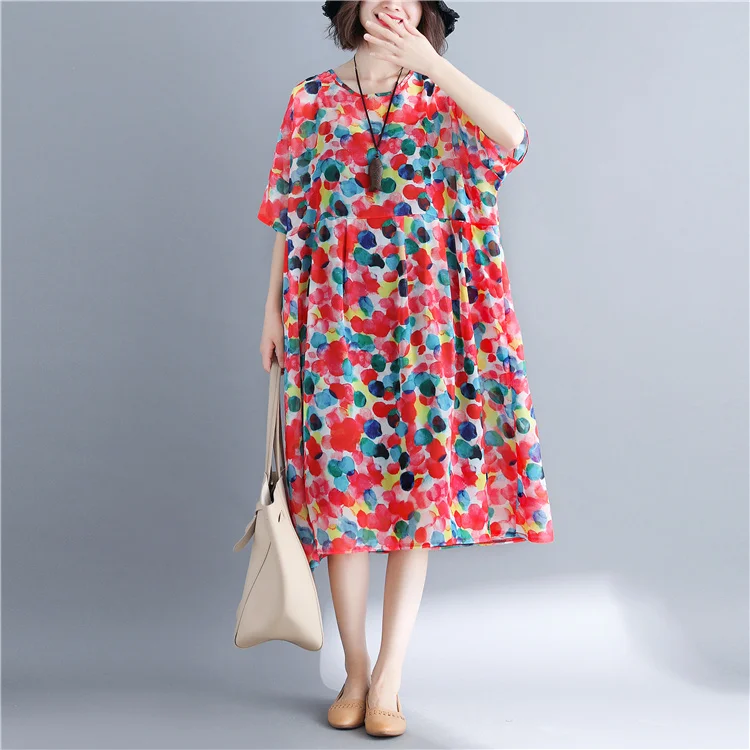 Été nouvelle grande taille femmes Dr taille haute jupe évasée à pois imprimé fleuri ort Sve mousseline de soie Maxi Dr coréen Sle