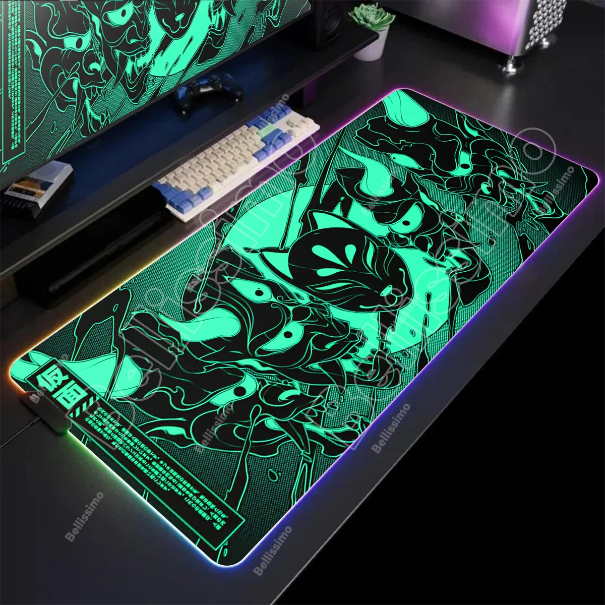 

Anime Ghost Face Mouse Pad Game Player RGB Colorful Deskmat Pc Gamer Keyboard LED Glowing Mausepad Rubber Mat With Backlight