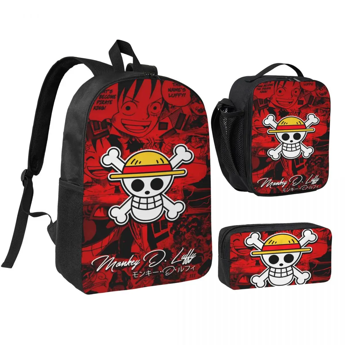

3Pcs Luffys O-one-pieces Backpack Set for Children Pencil Boxes Bookbag Sets with Lunch Box For Primary School Students Daypack