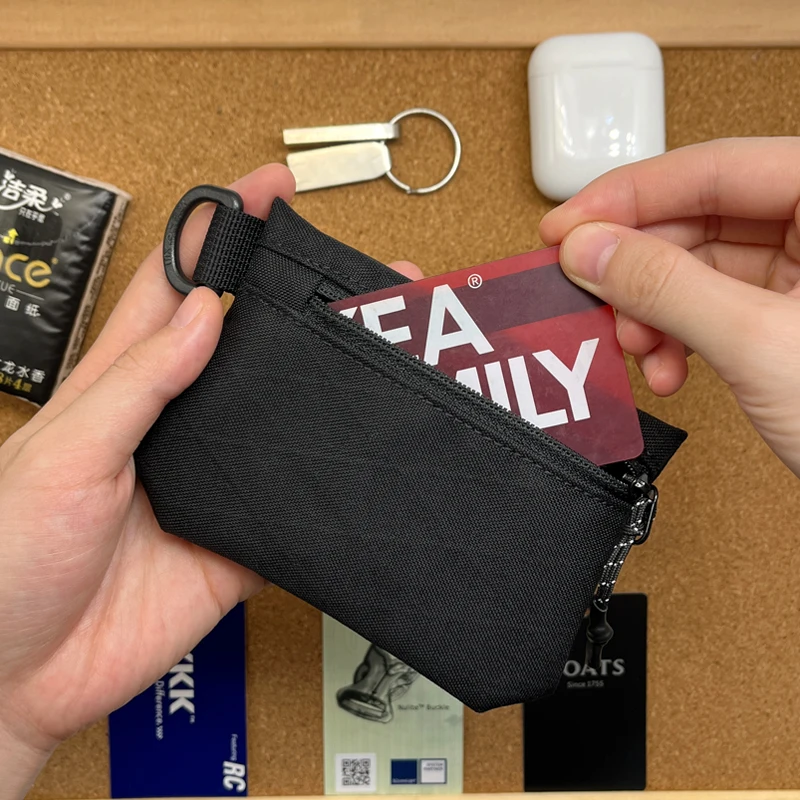 Super Mini Coin Wallet Japanese Style Black Minimalist Card Holder Nylon Waterproof Wear-resistant Purse with Zipper for Man