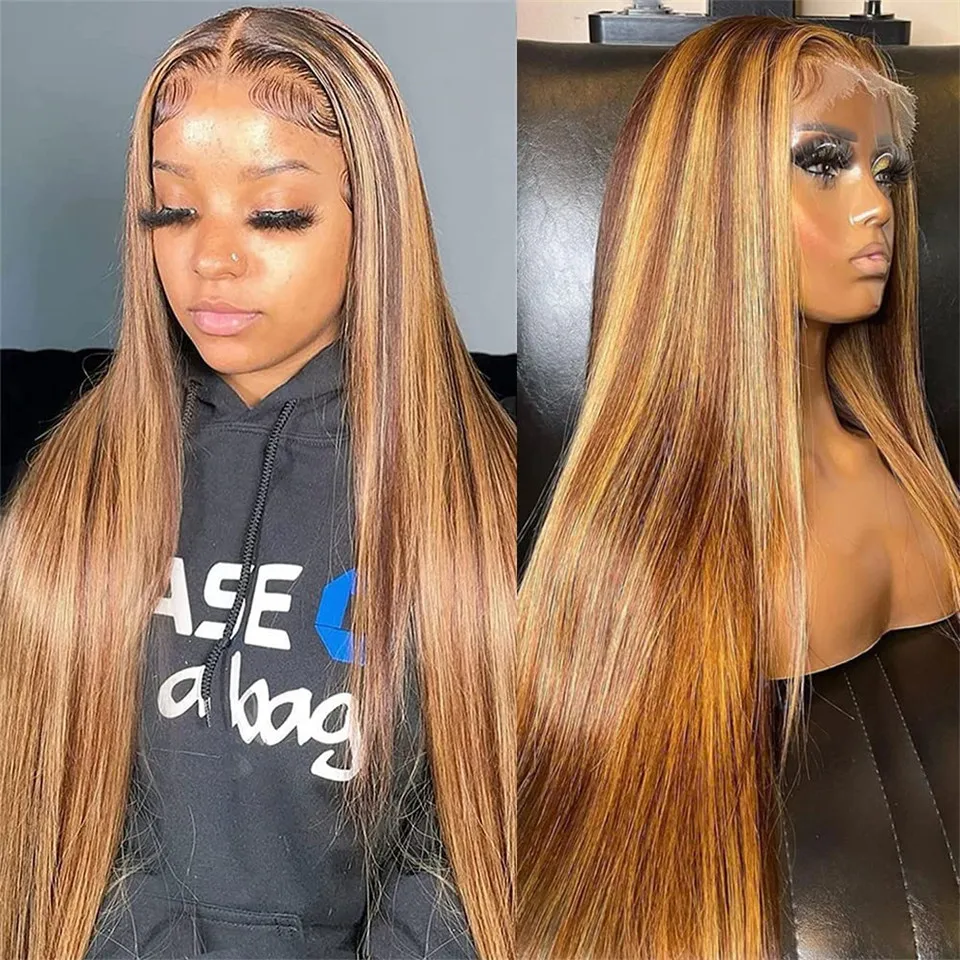 

Highlight Straight Lace Front Wig Preplucked Natural Hairline 13x4 Honey Blonde Straight Lace Front Wigs Human Hair Density 180